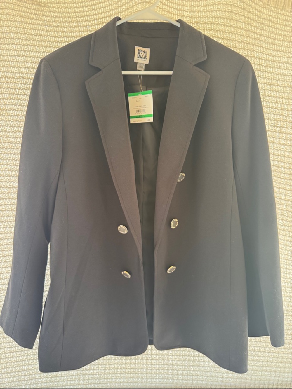 Anne Klein Black Double-Breasted Blazer with Shiny Buttons